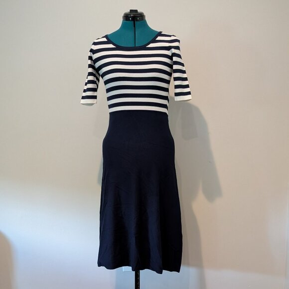 Milly Navy Striped Flare Dress, Size S - Picture 1 of 7